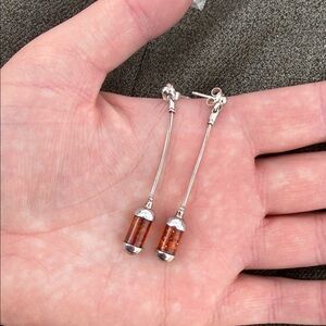 Vintage unique 925 amber Sterling drop earrings